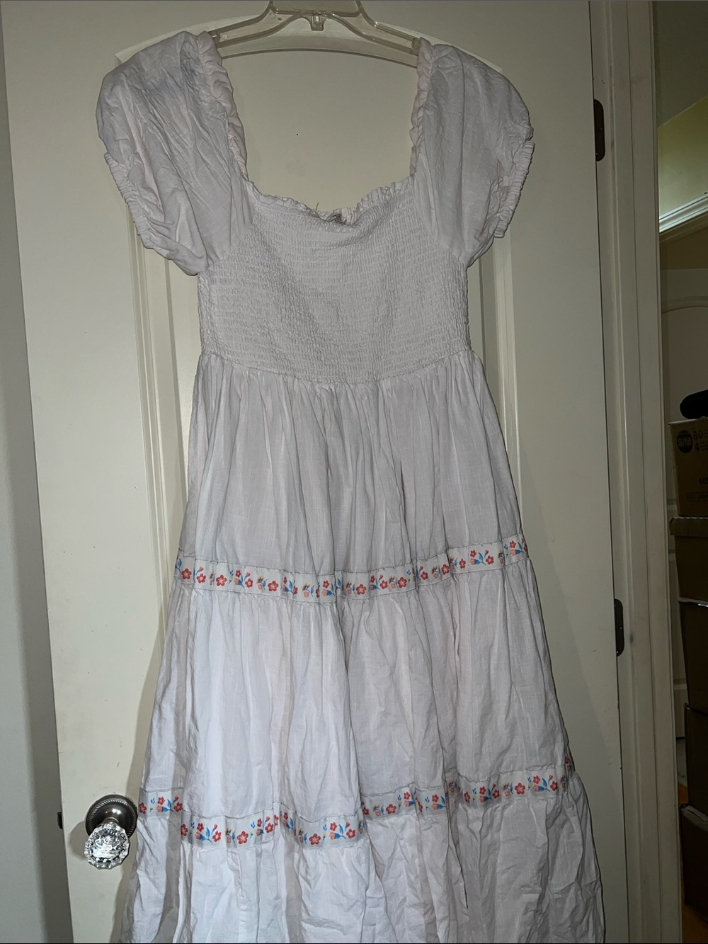 Rachel Zoe White Maxi Dress with Blue and Pink Floral Trim